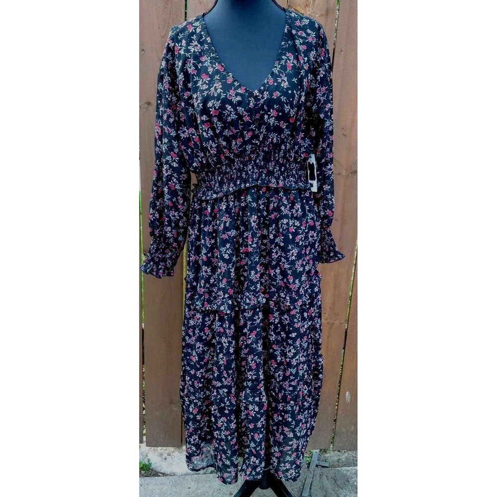 Time And Tru Womens Fit & Flare Dress Size M Blue Floral Print Whimsygoth Goth